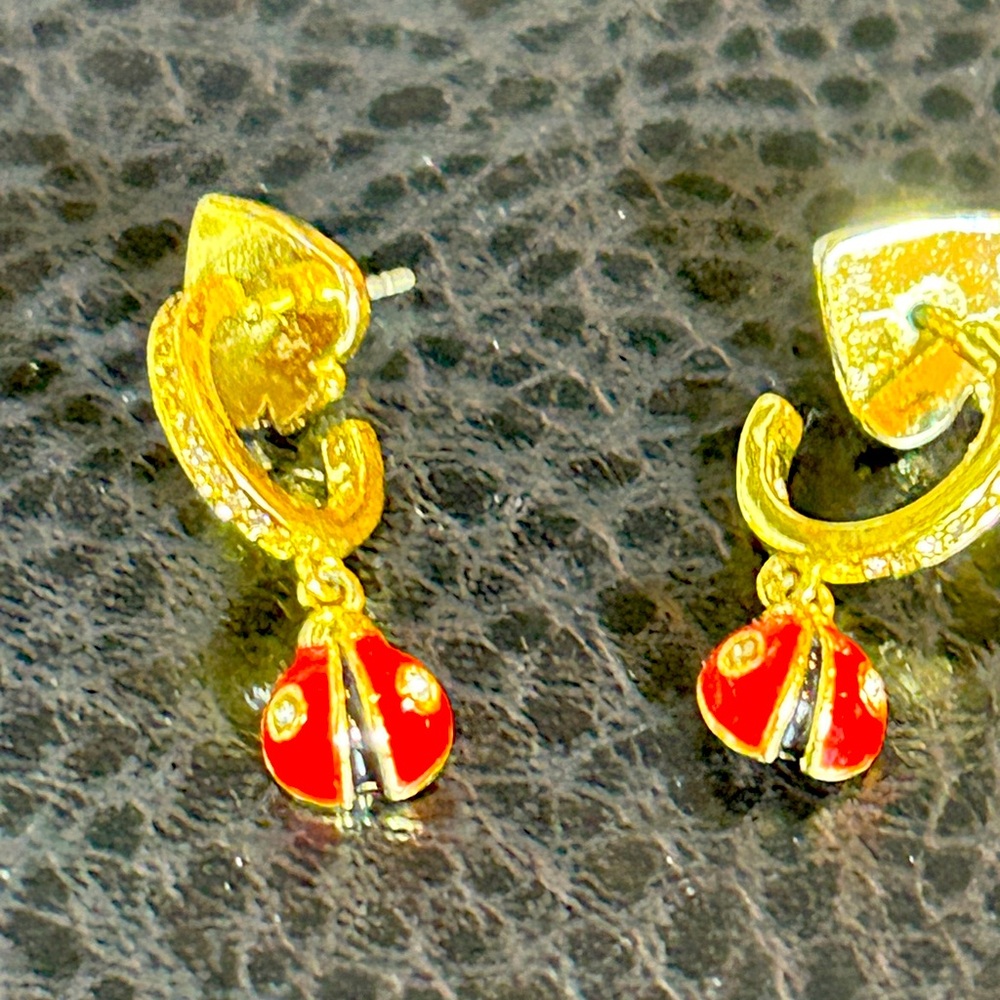 kate spade Gold and Red Earrings with Vibrant Charms